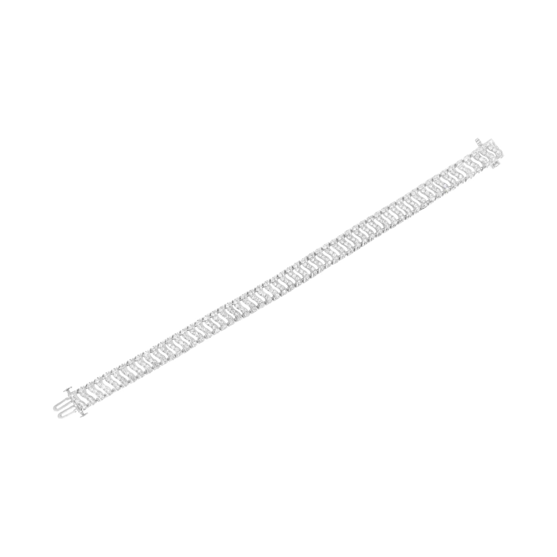 .925 Sterling Silver 3.0 Cttw Diamond Chevron "S" Wave Link Bracelet (I-J Color, I1-I2 Clarity) - 7.25 WEM Support (www.WEM.support)