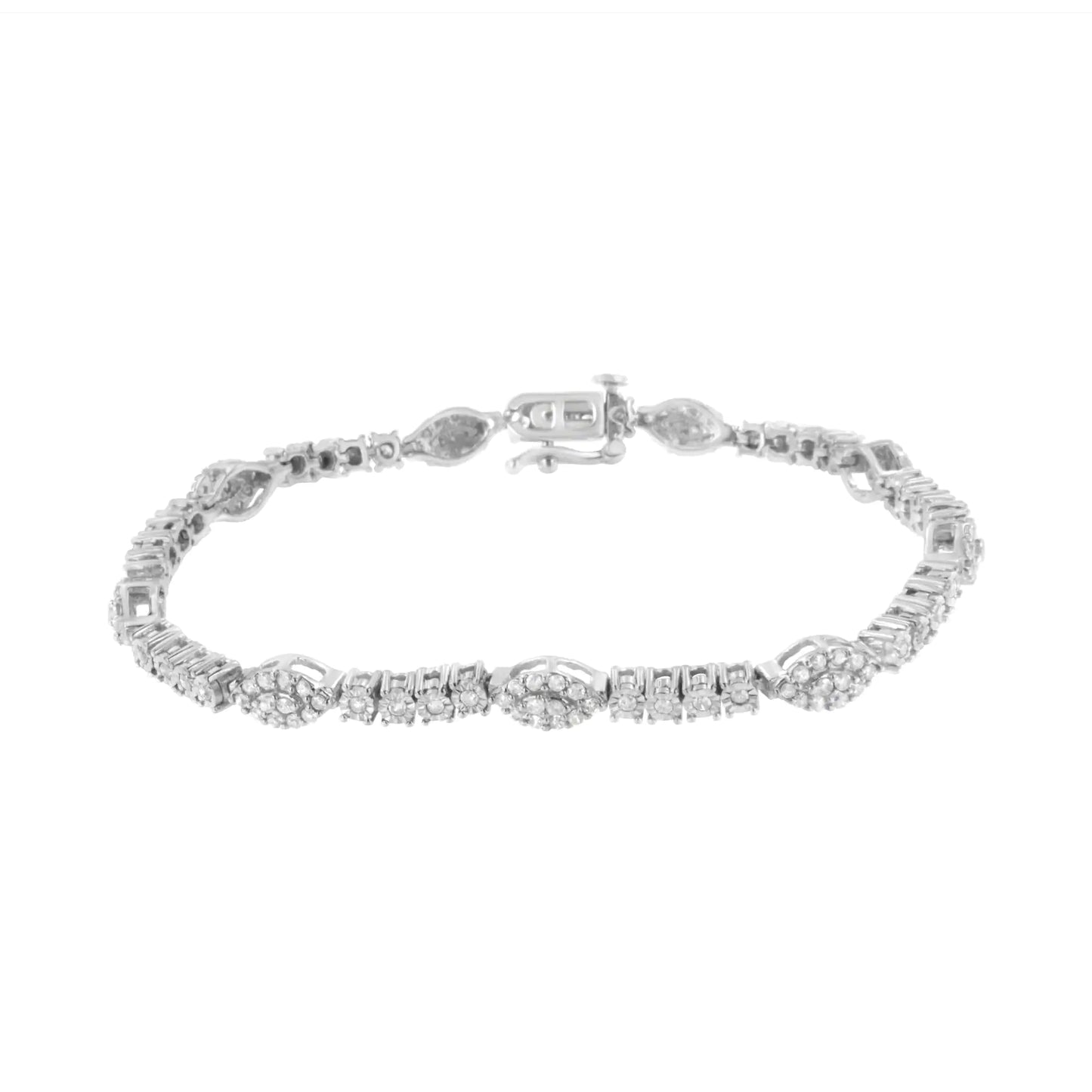 .925 Sterling Silver 1-1/2 cttw Diamond Marquise Halo and Line Link Tennis Bracelet (I-J Color, I2-I3 Clarity) - 7-1/4" WEM Support (www.WEM.support)