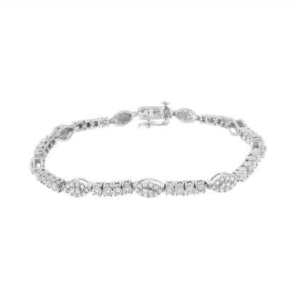 .925 Sterling Silver 1-1/2 cttw Diamond Marquise Halo and Line Link Tennis Bracelet (I-J Color, I2-I3 Clarity) - 7-1/4" WEM Support (www.WEM.support)