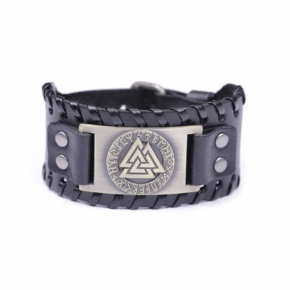 Viking Valknut Amulet Leather Bracelet WEM Support (www.WEM.support)