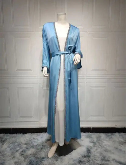 Rhinestone Dress Fashion Satin Soft Shawl Waist-tight Robe WEM Support (www.WEM.support)