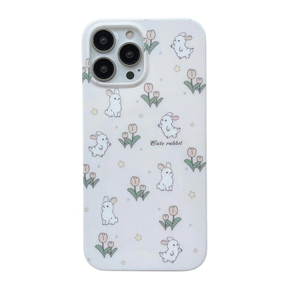 Pink Floral Bunny Phone Case for iPhone 15, Cute Korea 3D Rabbit Flower Cartoon Case for Women Girls