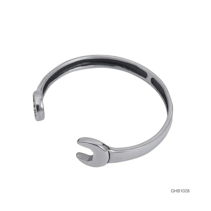 A gold-colored stainless steel wrench bracelet with a simple and modern design, displayed against a white background.