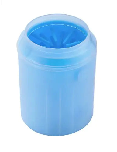 A blue Pet Foot Washing Cup designed for cleaning the paws of pets, featuring soft silicone bristles inside.