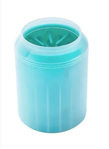 A blue Pet Foot Washing Cup designed for cleaning the paws of pets, featuring soft silicone bristles inside.