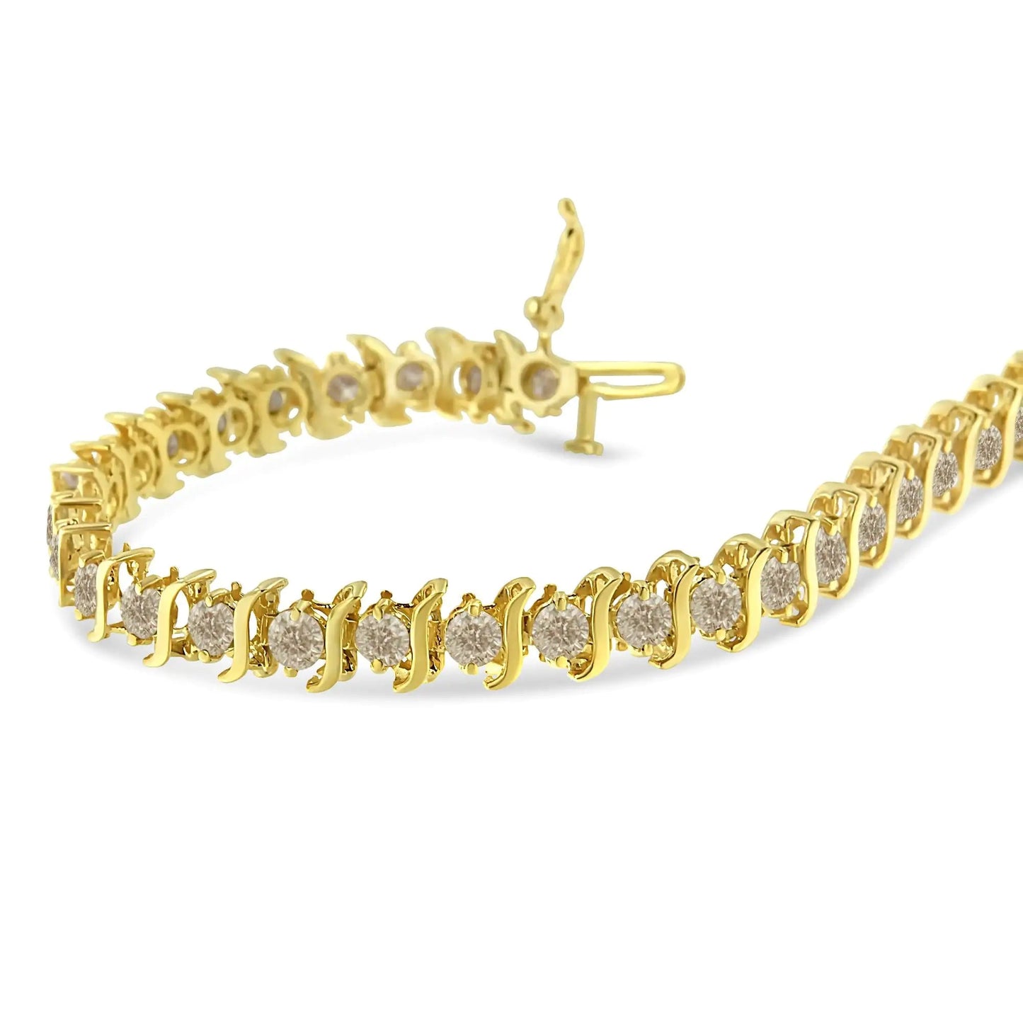 14K Yellow Gold-Plated .925 Sterling Silver 6.0 cttw Classic Round-Cut Diamond "S" Link Bracelet (J-K Color, I1-I2 Clarity) - Size 7.5" WEM Support (www.WEM.support)