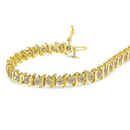 14K Yellow Gold-Plated .925 Sterling Silver 6.0 cttw Classic Round-Cut Diamond "S" Link Bracelet (J-K Color, I1-I2 Clarity) - Size 7.5" WEM Support (www.WEM.support)