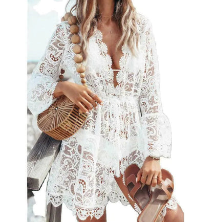 Lace Bathing Suit Cover Up Boho Beach Women Maxi Bikini Sundress Dress Summer US WEM Support (www.WEM.support)