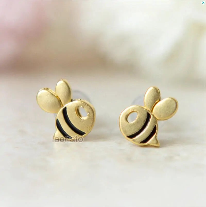 Baby Bee Earrings Variation Gold With Black Accents WEM Support (www.WEM.support)
