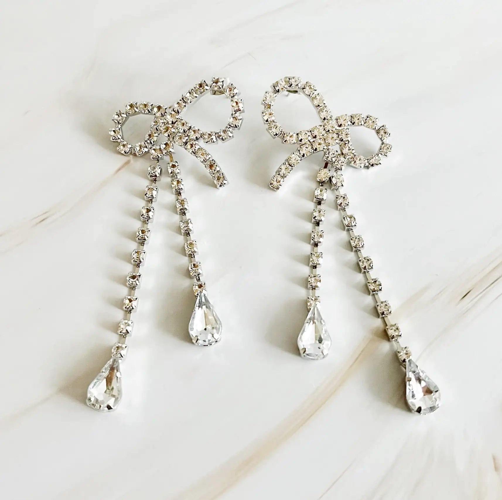 Crystal Bow Drop Earrings WEM Support (www.WEM.support)