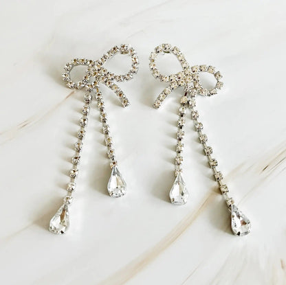 Crystal Bow Drop Earrings WEM Support (www.WEM.support)