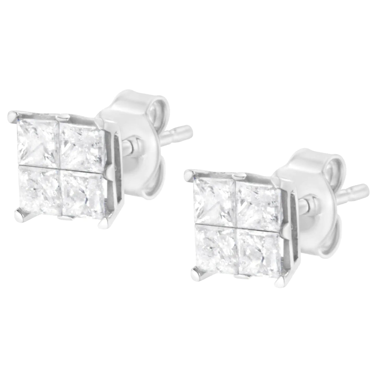 10K White Gold 1.00 cttw Invisible Set Princess-Cut Diamond Composite Square Shape Stud Earrings (G-H Color, I2-I3 Clarity) WEM Support (www.WEM.support)