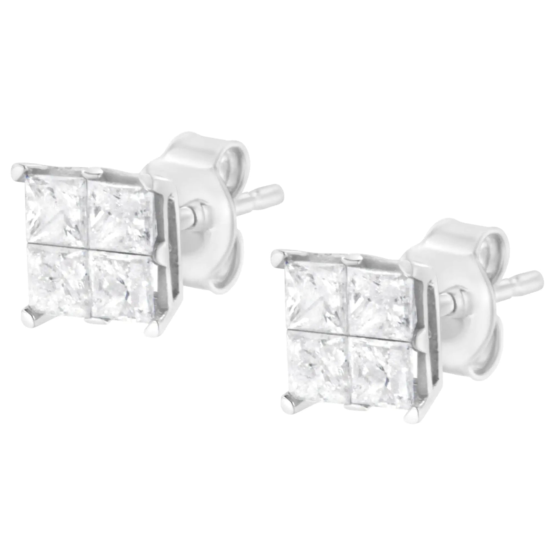 10K White Gold 1.00 cttw Invisible Set Princess-Cut Diamond Composite Square Shape Stud Earrings (G-H Color, I2-I3 Clarity) WEM Support (www.WEM.support)