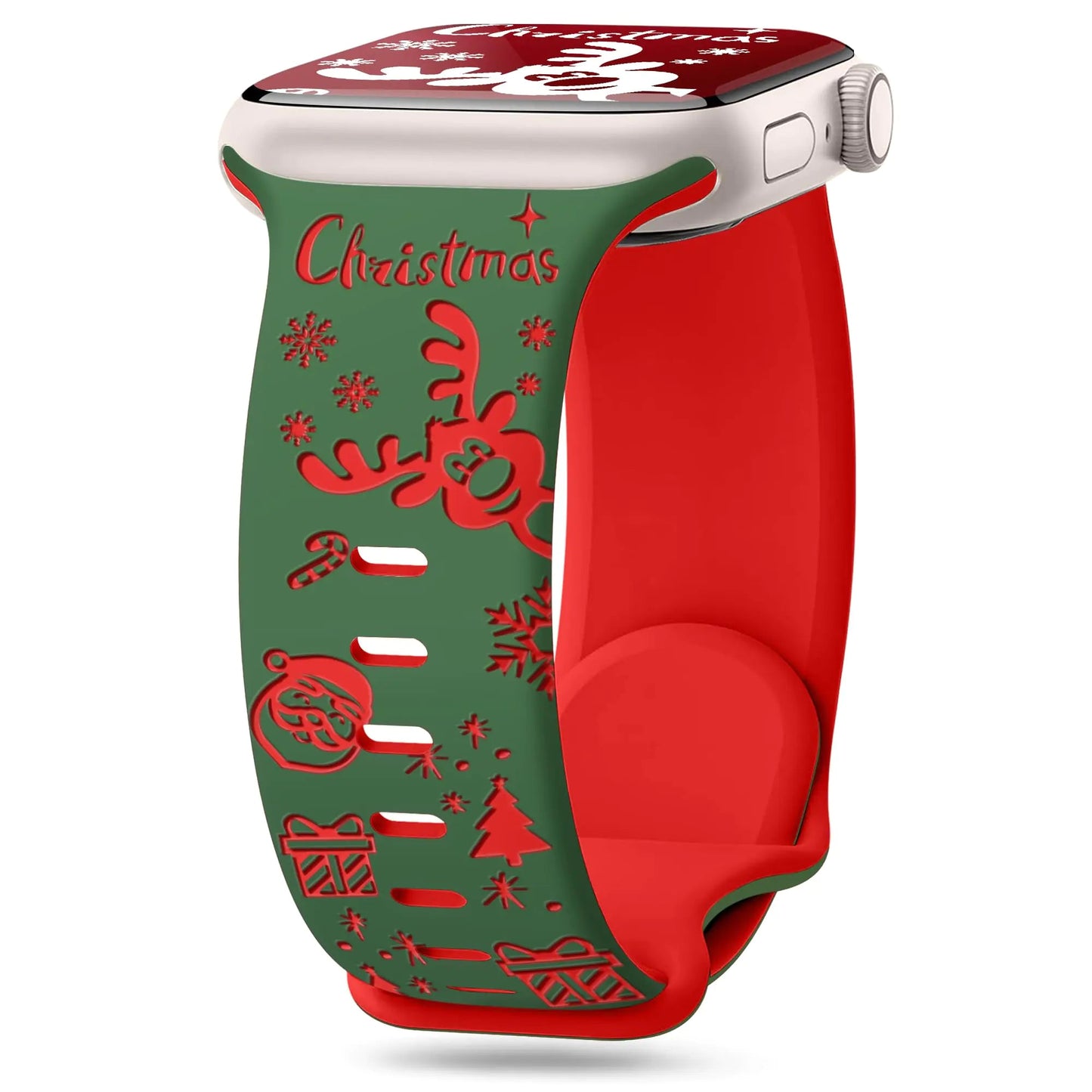 wipalor for Christmas Apple Watch Bands for Women 42mm 41mm 40mm 38mm, Two-Tone Holiday Cute iWatch Bands, Engraved Christmas Watch Band for Apple Watch Band Series 10 9 SE 8 7 6 5 4 3 2 1-White/Red HejK.com