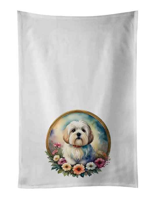 Coton De Tulear and Flowers Kitchen Towel Set of 2 WEM Support (www.WEM.support)