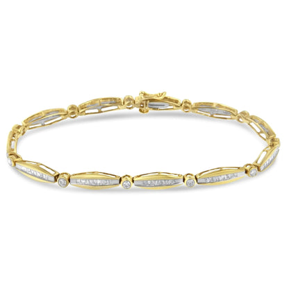 14K Yellow Gold 1-1/2 Cttw Round Brilliant-Cut & Baguette Cut Diamond Bezel and Tapered Link 7" Tennis Bracelet (H-I Color, I1-I2 Clarity) WEM Support (www.WEM.support)