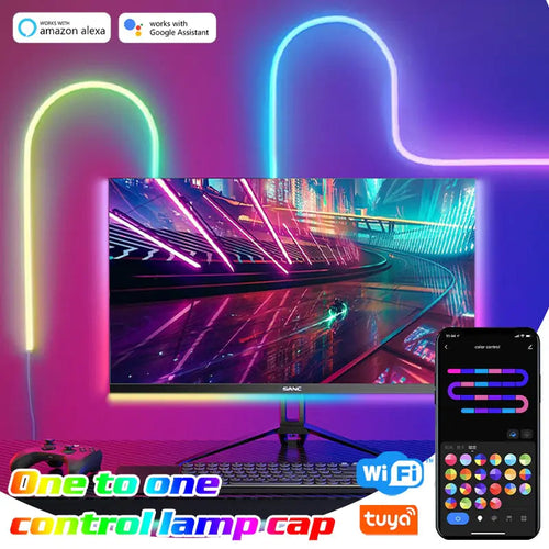 Barra de Luz Neon LED RGB com WiFi, Controle por App e Voz, Sincronização com Música – Ideal para Iluminação de Fundo de TV e Decoração de Ambientes WEM Support (www.WEM.support)
