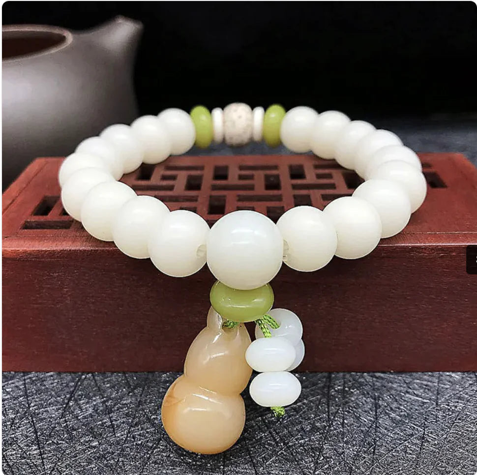 White Jade Bodhi Root 108 Bead Bracelet WEM Support (www.WEM.support)