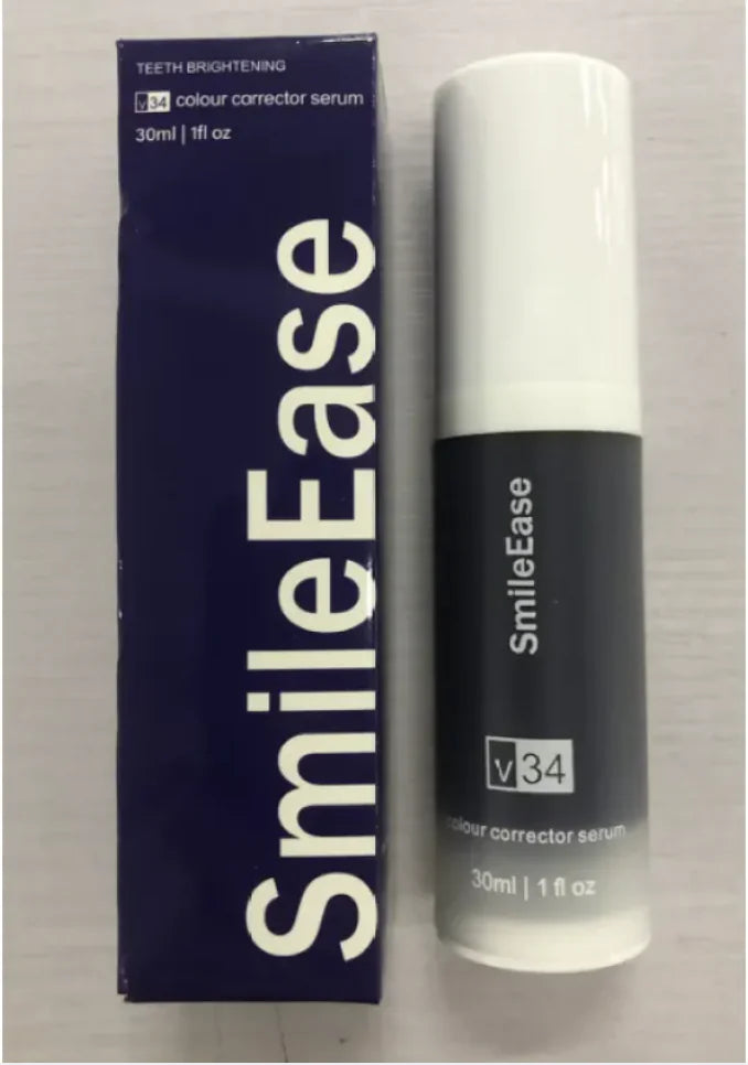 A box and tube of SmileEase teeth whitening toothpaste, with branding and product information displayed.