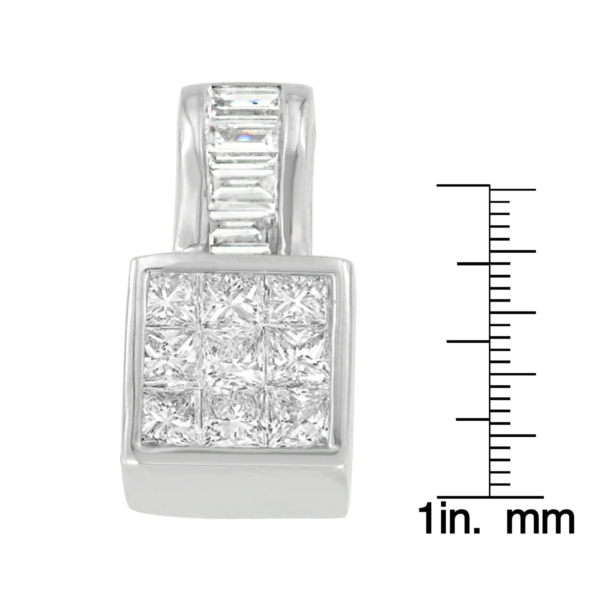 14K White Gold Princess and Baguette Cut Diamond Square Halo Pendant Necklace (1 1/2 cttw, H-I Color, SI1-SI2 Clarity) WEM Support (www.WEM.support)