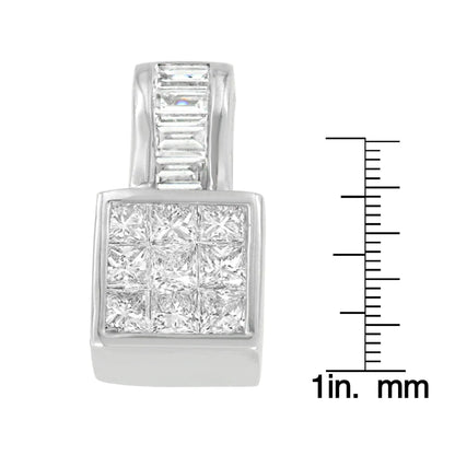 14K White Gold Princess and Baguette Cut Diamond Square Halo Pendant Necklace (1 1/2 cttw, H-I Color, SI1-SI2 Clarity) WEM Support (www.WEM.support)