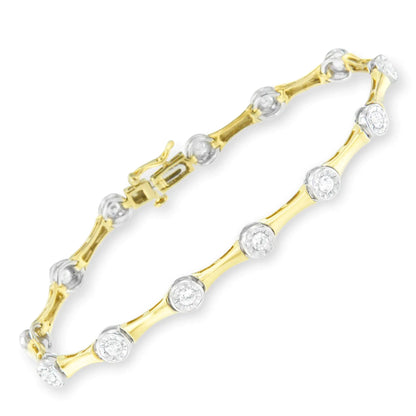 10K Yellow Gold Flashed .925 Sterling Silver 1.0 Cttw Miracle Set Round-Cut Diamond Bezel Style Link Bracelet (I-J Color, I1-I2 Clarity) - 7" WEM Support (www.WEM.support)