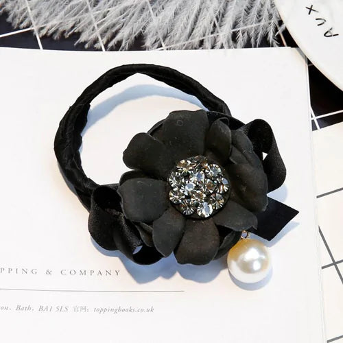 Elegant Rhinestone Flower Pearls Hair Curls Bun Maker WEM Support (www.WEM.support)