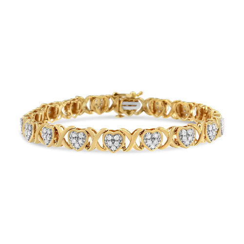 14KY Yellow Gold Plated .925 Sterling Silver 1.00 Cttw Diamond Heart and X Link Bracelet (I-J Color, I3 Clarity) - 7.25" Inches WEM Support (www.WEM.support)