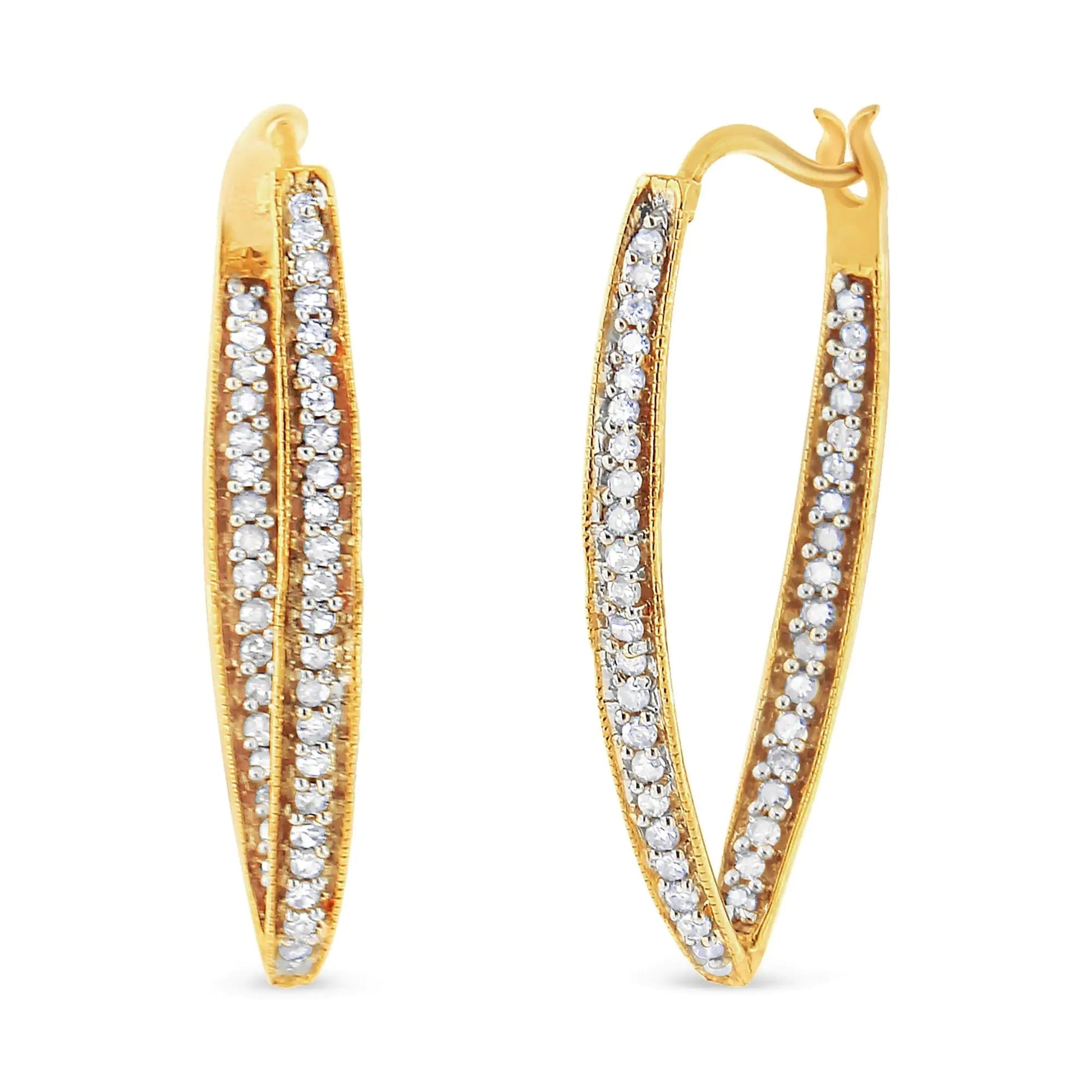 14K Yellow Gold 1/2 Cttw Diamond Inside Out Hoop Earrings for Women (I-J Color, I2-I3 Clarity) WEM Support (www.WEM.support)
