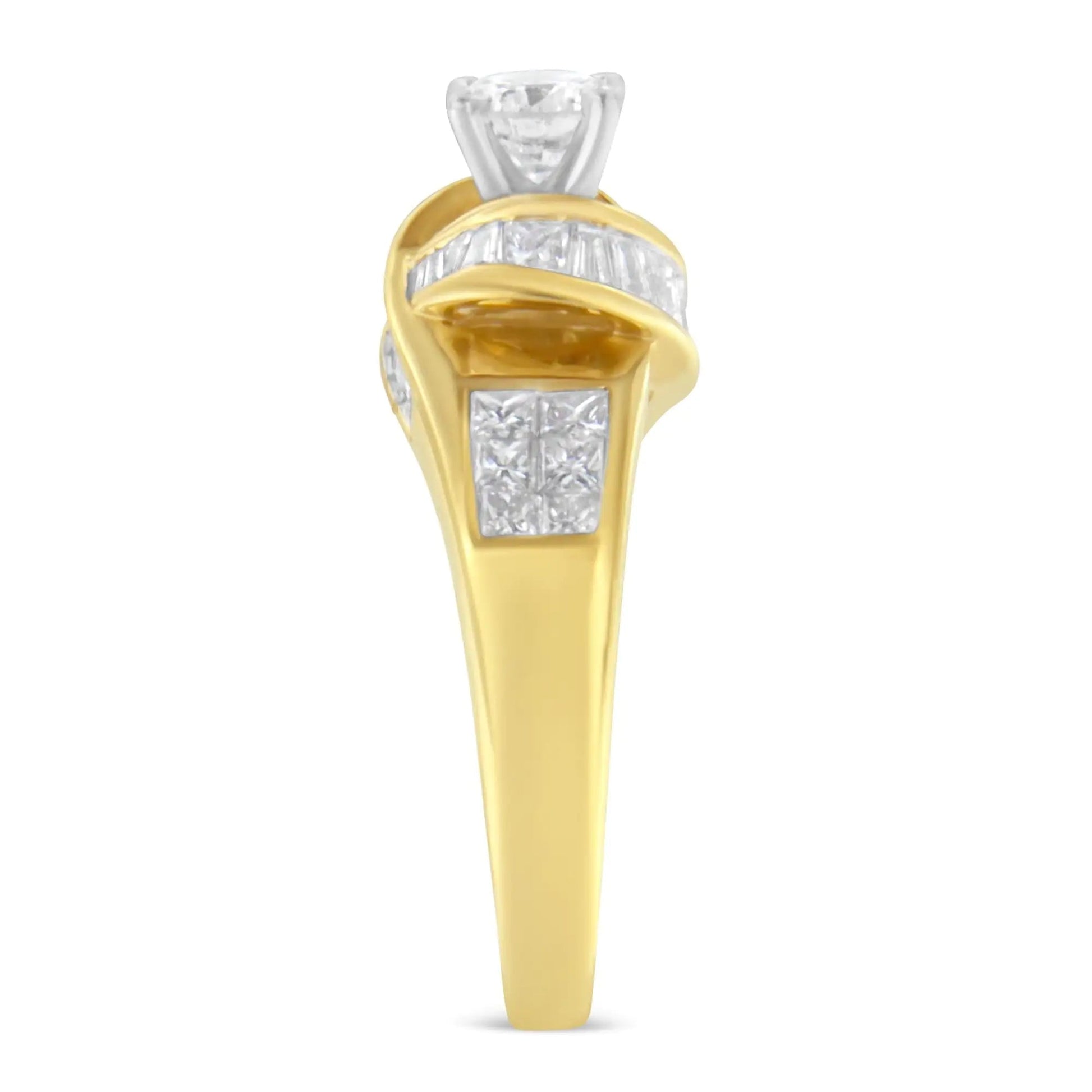 14K Two-Toned Gold Round, Baguette and Princess Cut Diamond Ring (1 1/8 Cttw, H-I Color, SI2-I1 Clarity) WEM Support (www.WEM.support)