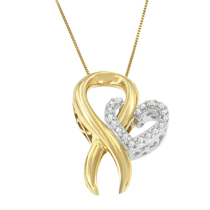10K Yellow Gold and .925 Sterling Silver 1/10 cttw Diamond Heart Pendant Necklace (H-I, I1-I2) WEM Support (www.WEM.support)