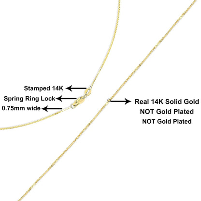 Unisex Solid 14K Gold 0.75mm Classic Box Chain Necklace WEM Support (www.WEM.support)