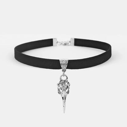 Raven Skull Bird Charm Choker Necklace WEM Support (www.WEM.support)