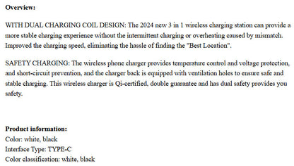 15W 3 In 1 LED Foldable Fast Wireless Charger Stand WEM Support (www.WEM.support)