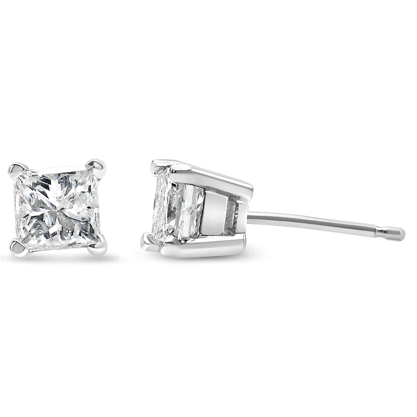 14K White Gold 1/2ct TDW Princess Cut Diamond Solitaire Stud Earrings (G-H, SI2-I1) WEM Support (www.WEM.support)