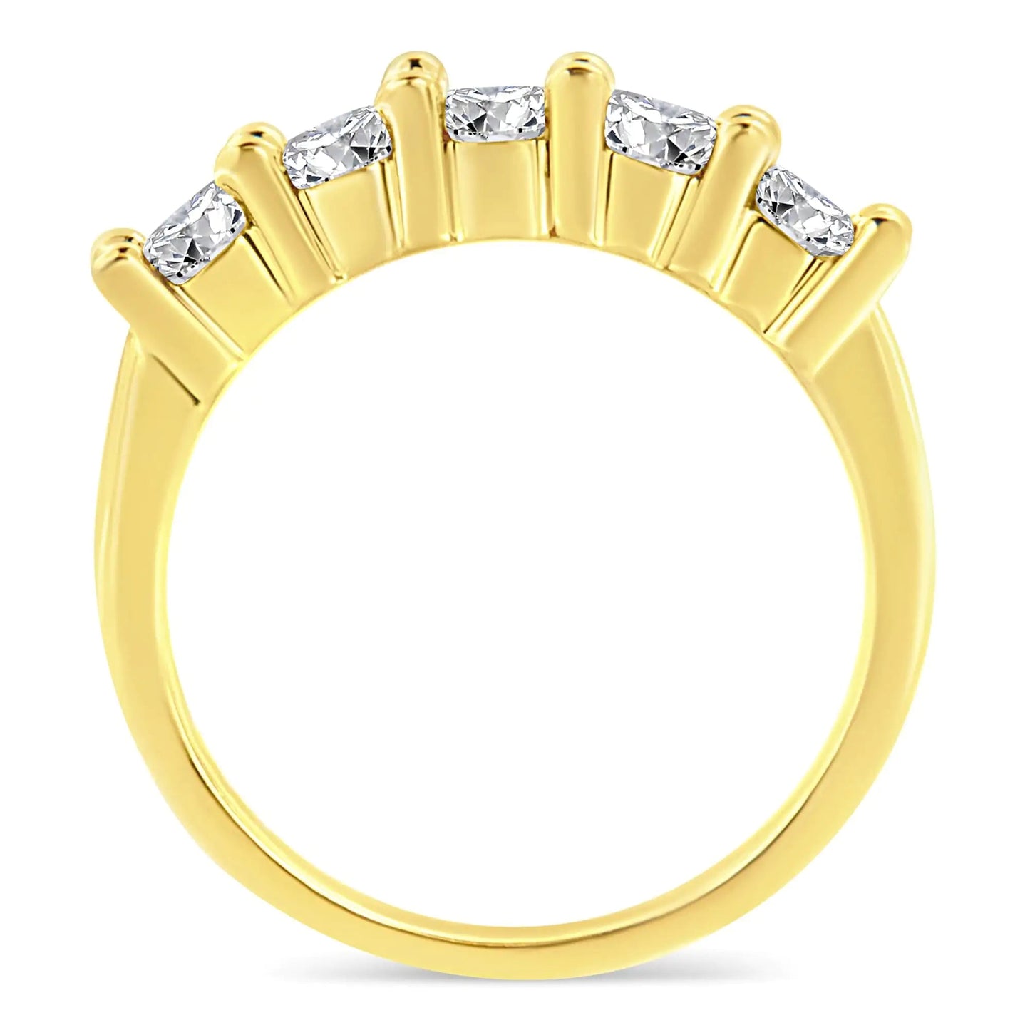 Anel de Banda com 5 Pedras de Diamante em Prata Esterlina .925 Banhada a Ouro Amarelo 14K com 1.0 Cttw de Diamantes Redondos em Compartilhamento de Garras (Cor J-K, Clareza I1-I2) WEM Support (www.WEM.support)
