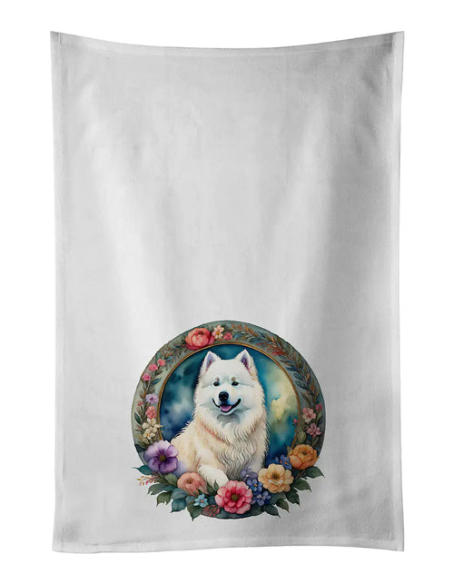 Samoyed and Flowers Kitchen Towel Set of 2 WEM Support (www.WEM.support)
