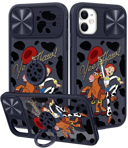 Joyleop (2in1 for iPhone 11 Case Cartoon Cute Cowby for Girls Pretty Women Teen Kids Girly Phone Covers Blue Pattern Design with Slide Camera Cover+Ring Holder for Apple 11 6.1”