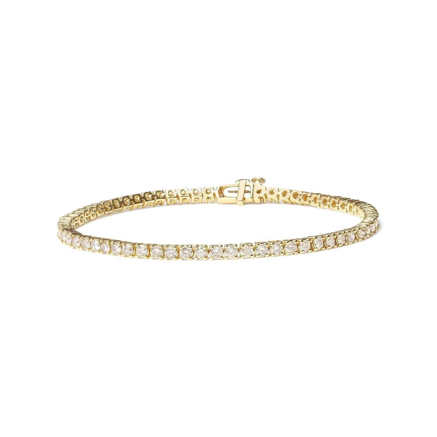 14K Yellow Gold 3.00 Cttw 4 Prong Set Round Brilliant Cut Diamond Tennis 7.25" Bracelet (J-K Color, I1-I2 Clarity) WEM Support (www.WEM.support)