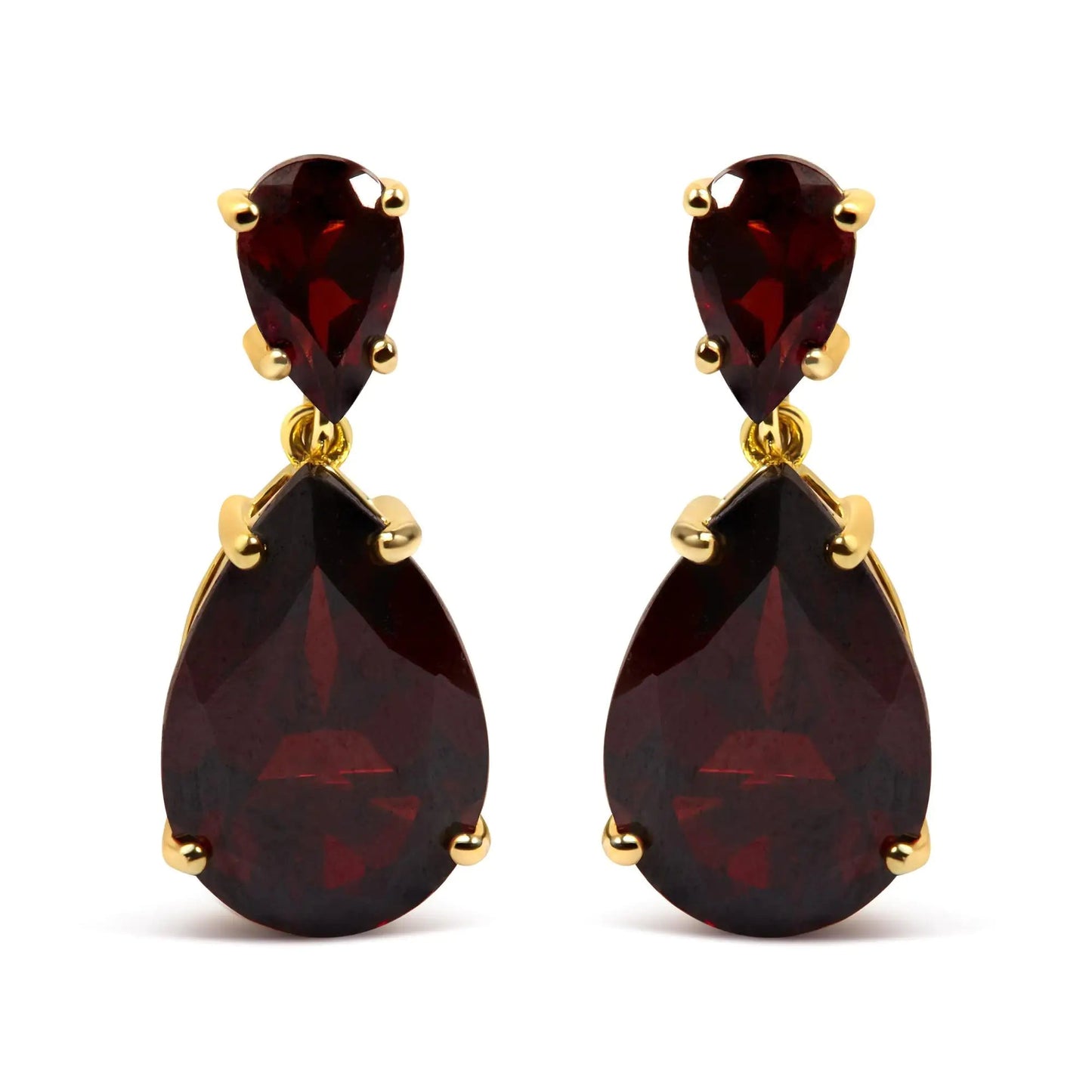 10K Yellow Gold Plated .925 Sterling Silver 14.0 Cttw Pear Shaped Red Garnet Drop and Dangle Earrings WEM Support (www.WEM.support)
