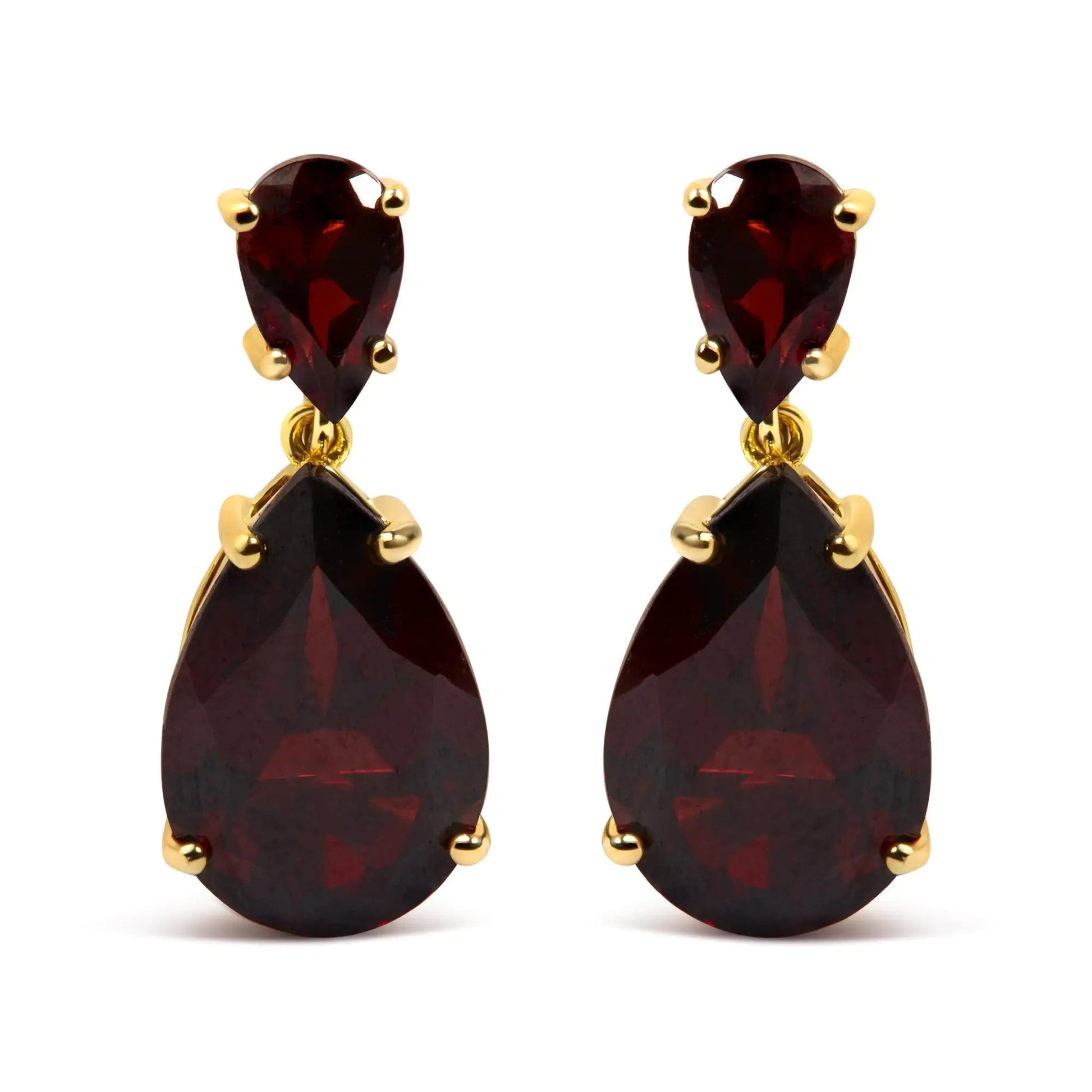 10K Yellow Gold Plated .925 Sterling Silver 14.0 Cttw Pear Shaped Red Garnet Drop and Dangle Earrings WEM Support (www.WEM.support)