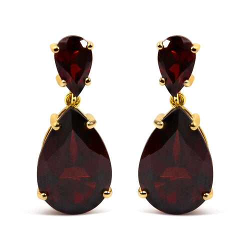 10K Yellow Gold Plated .925 Sterling Silver 14.0 Cttw Pear Shaped Red Garnet Drop and Dangle Earrings WEM Support (www.WEM.support)