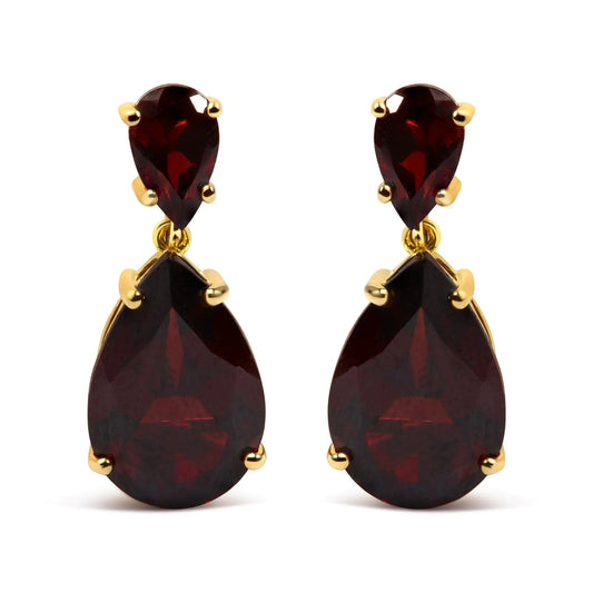 10K Yellow Gold Plated .925 Sterling Silver 14.0 Cttw Pear Shaped Red Garnet Drop and Dangle Earrings WEM Support (www.WEM.support)