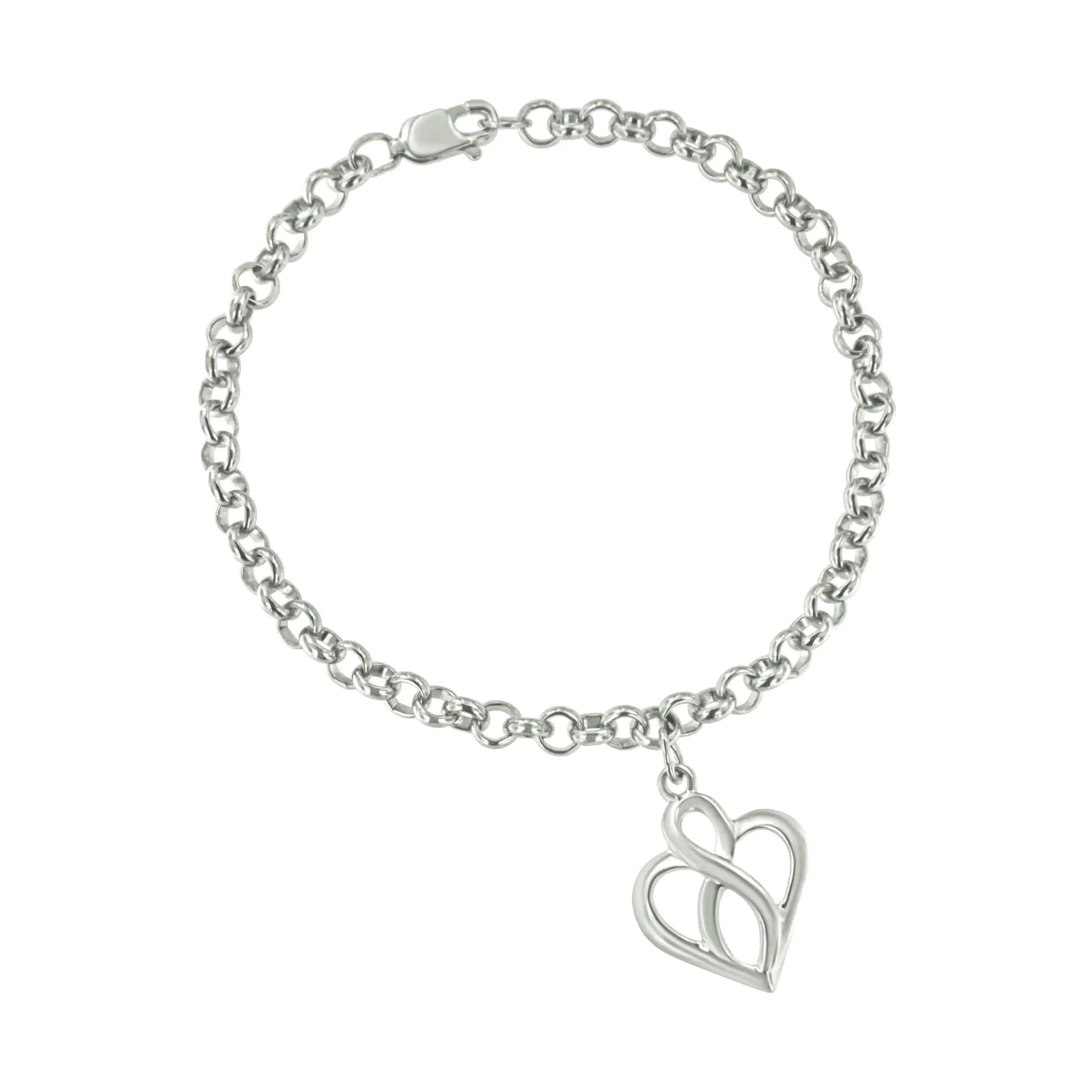 .925 Sterling Silver Open Heart with Center Vertical Infinity Chain Charm Bracelet - Size 7" WEM Support (www.WEM.support)