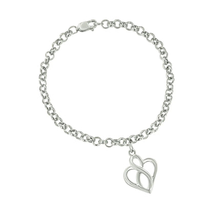 .925 Sterling Silver Open Heart with Center Vertical Infinity Chain Charm Bracelet - Size 7" WEM Support (www.WEM.support)