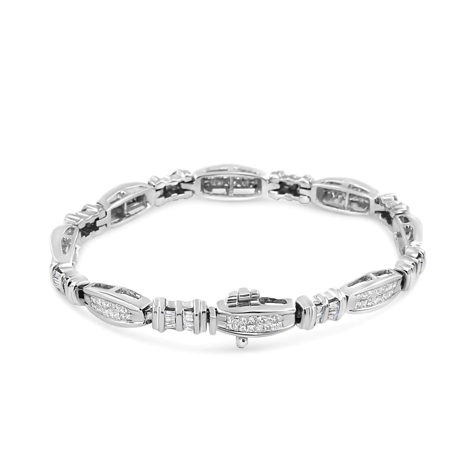 14K White Gold 2.0 Cttw Channel-Set Alternating Baguette and Princess-Cut Diamond Link Bracelet (H-I Color, SI2-I1 Clarity) - Size 7 WEM Support (www.WEM.support)