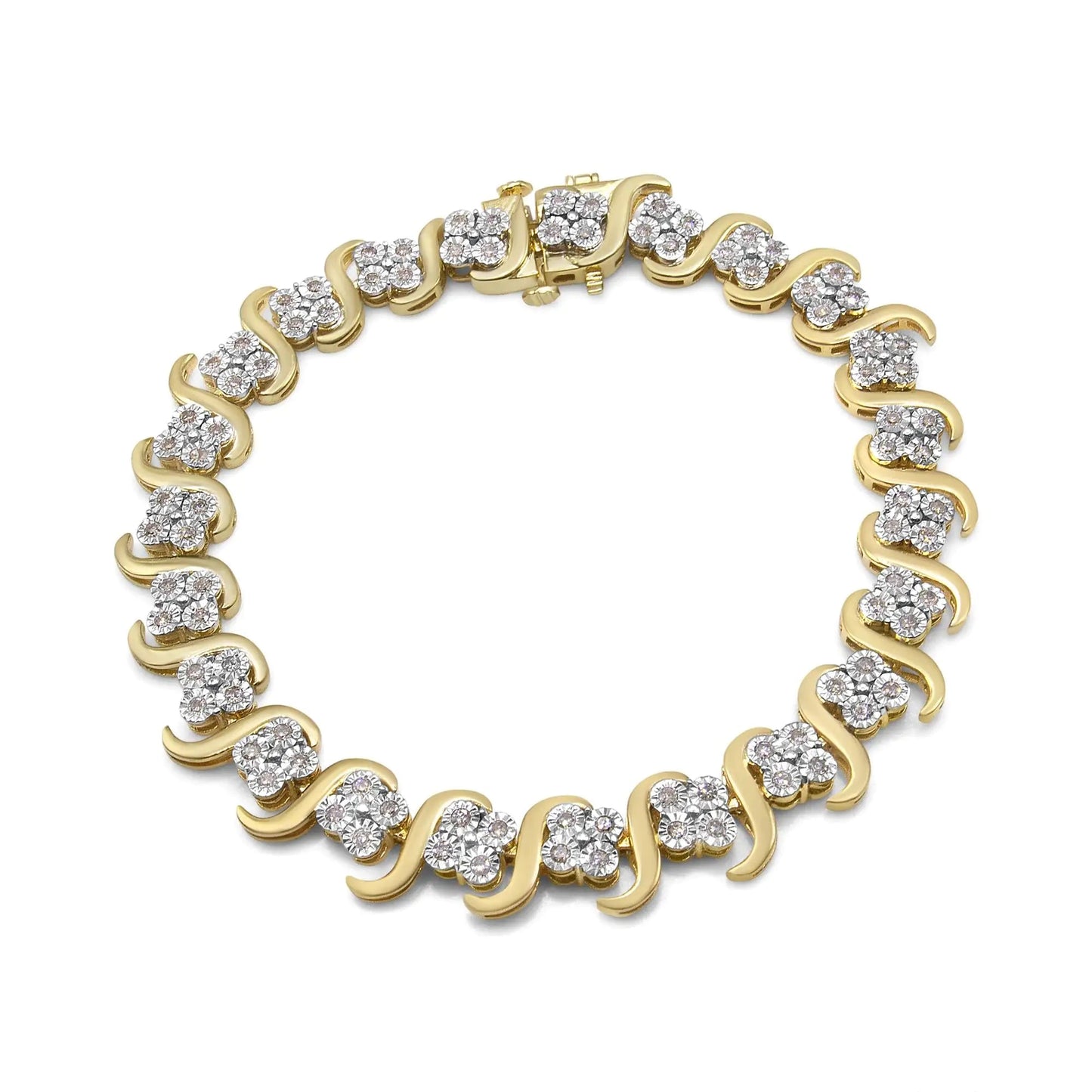 10K Yellow Gold Plated .925 Sterling Silver 1.0 Cttw Diamond "S" Link 7.25" Bracelet (J-K Color, I1-I2 Clarity) WEM Support (www.WEM.support)