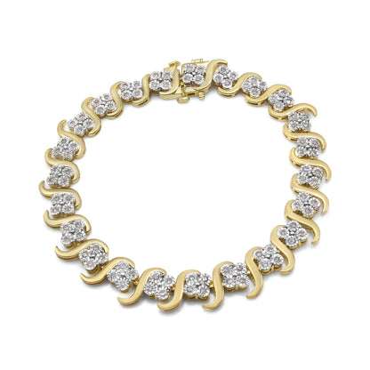 10K Yellow Gold Plated .925 Sterling Silver 1.0 Cttw Diamond "S" Link 7.25" Bracelet (J-K Color, I1-I2 Clarity) WEM Support (www.WEM.support)