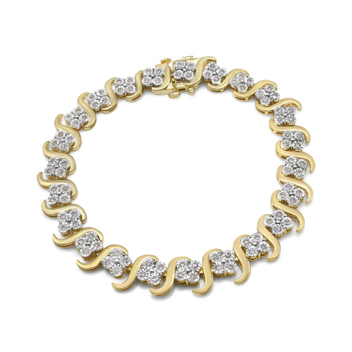 10K Yellow Gold Plated .925 Sterling Silver 1.0 Cttw Diamond "S" Link 7.25" Bracelet (J-K Color, I1-I2 Clarity) WEM Support (www.WEM.support)