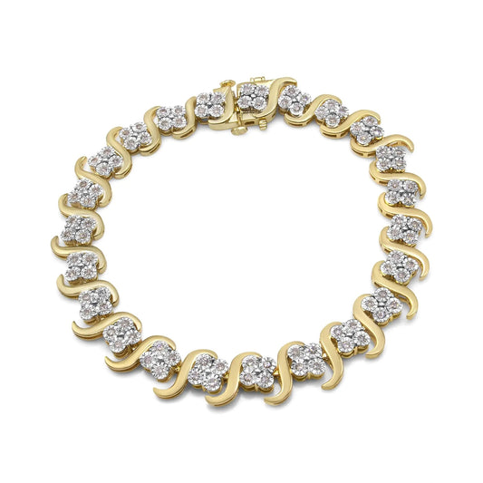 10K Yellow Gold Plated .925 Sterling Silver 1.0 Cttw Diamond "S" Link 7.25" Bracelet (J-K Color, I1-I2 Clarity) WEM Support (www.WEM.support)